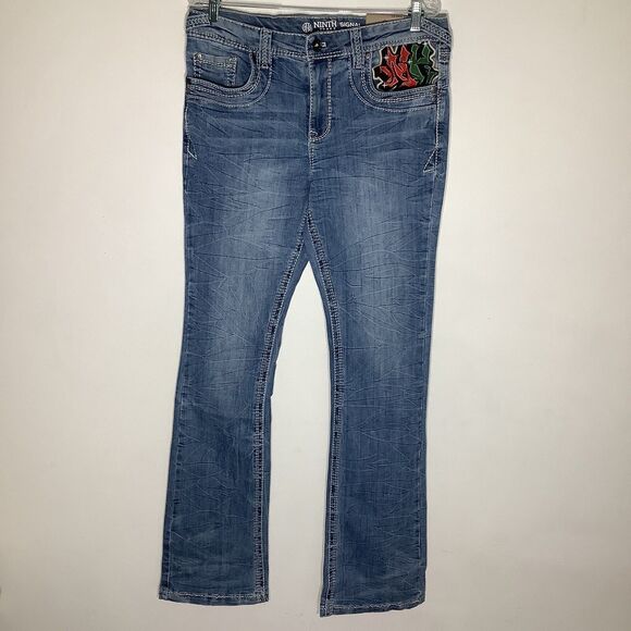 Ninth Hall Mens Stack Flare Snake Eagle Pocket Jeans Blue 34‎ x 36 NWT - Picture 2 of 12